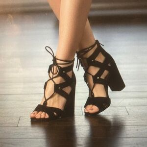 Circus by Sam Edelman Black Lace-Up Cage Heel Sandals Heels